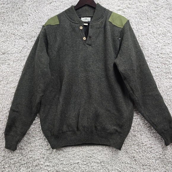 Vintage LL Bean Jacket Mens Medium Long Green Henley Lined Wool USA Made Outdoor - Picture 1 of 11